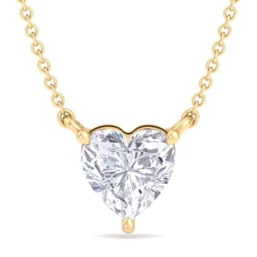 Estate Jewelry 1 Carat Heart Shape Lab Grown Diamond Solitaire Necklace In 14 Karat Yellow Gold
