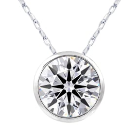Estate Jewelry 1 Carat Round Shape Lab Grown Diamond Solitaire Necklace In 14K White Gold, Bezel Setting