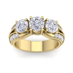Estate Jewelry 3 Carat Lab Grown Diamond Ring in 14 Karat Yellow Gold, Size 5