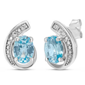 Estate Jewelry Oval Shape Blue Gemstone Earrings In Sterling Silver