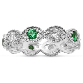 Estate Jewelry Green & White Zirconia 10-Stone Eternity Scalloped Ring, Size 6
