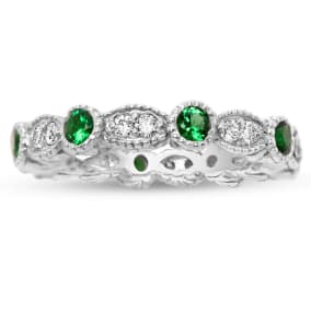 Estate Jewelry Green & White Zirconia 24-Stone Eternity Scalloped Ring, Size 6