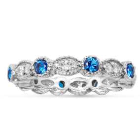 Estate Jewelry Blue & White Zirconia 10-Stone Eternity Scalloped Ring, Size 6