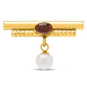 Estate Jewelry Antique Garnet and Pearl Petite Brooch Pin In 14 Karat Yellow Gold
