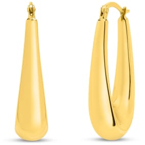 Estate Jewelry 14 Karat Yellow Gold Long Dangle Hoop Earrings