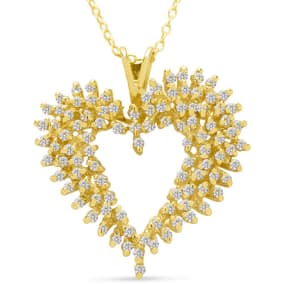 Estate Jewelry 2 Carat Diamond Heart Cluster Necklace In 14 Karat Yellow Gold