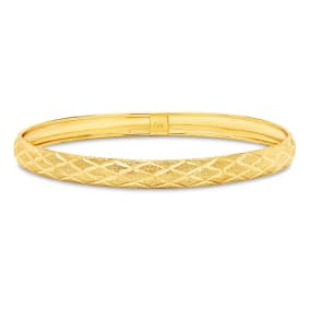 10 Karat Yellow Gold Flexible Diamond Cut Bangle Bracelet, 7 Inches