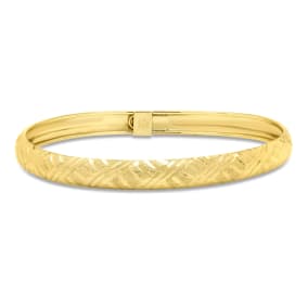 10 Karat Yellow Gold Flexible Diamond Cut Bangle Bracelet, 7 Inches