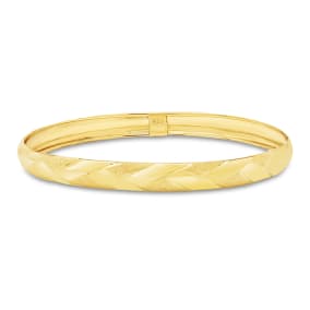 10 Karat Yellow Gold Flexible Diamond Cut Bangle Bracelet, 7 Inches