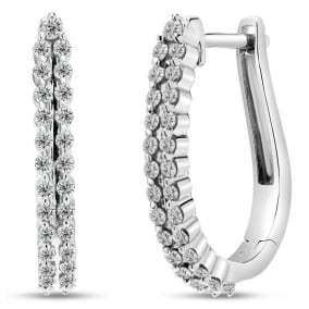Estate Jewelry Double Row 1/2 Carat Diamond Hoop Earrings In White Gold