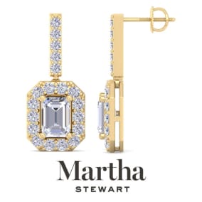 Martha Stewart 6 Carat Emerald Cut Lab Grown Diamond Drop Earrings In 14 Karat Yellow Gold