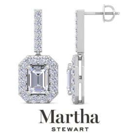Martha Stewart 6 Carat Emerald Cut Lab Grown Diamond Drop Earrings In Sterling Silver