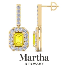Martha Stewart 6 Carat Emerald Cut Fancy Yellow Lab Grown Diamond Drop Earrings In 14 Karat Yellow Gold