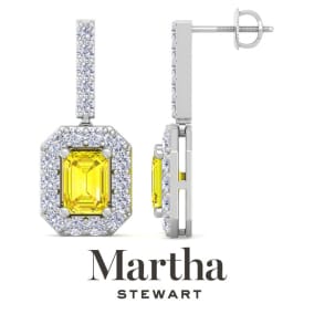 Martha Stewart 6 Carat Emerald Cut Fancy Yellow Lab Grown Diamond Drop Earrings In Sterling Silver