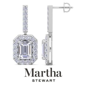 Martha Stewart 8 Carat Emerald Cut Lab Grown Diamond Drop Earrings In Sterling Silver