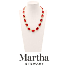 Martha Stewart Oval Crystal Statement Necklace, Red
