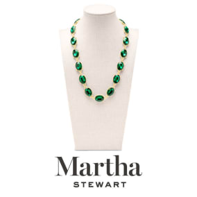 Martha Stewart Oval Crystal Statement Necklace, Green