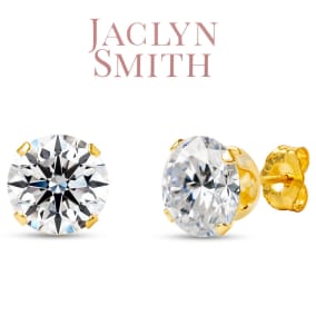 Jaclyn Smith 4 Carat Moissanite Stud Earrings In Yellow Gold