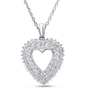 Estate Jewelry 3/8 Carat Real Diamond Heart Necklace In Sterling Silver, 18 Inches