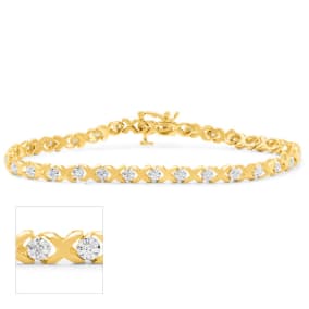 Estate Jewelry 1/5 Carat Natural Diamond Hugs & Kisses Tennis Bracelet In 10 Karat Yellow Gold, 7 Inches