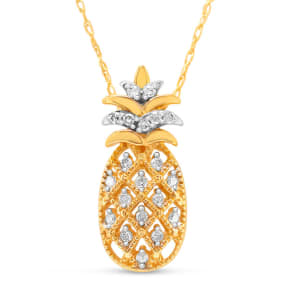 Estate Jewelry 1/6 Carat Diamond Pineapple Necklace In 10K Yellow Gold, 18 Inches