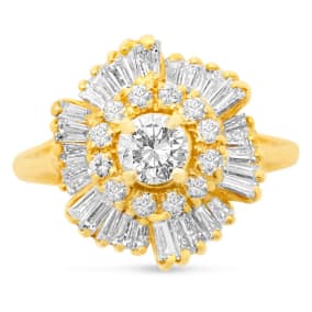 Estate Jewelry 1 3/4 Carat Round and Baguette Diamond Ballerina Ring In 14K Yellow Gold, Size 6.5