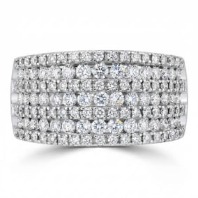 Beautiful 1 1/2 Carat Natural Diamond Band Ring Crafter In Solid 10 Karat White Gold, Estate Owned, Ring Size 7