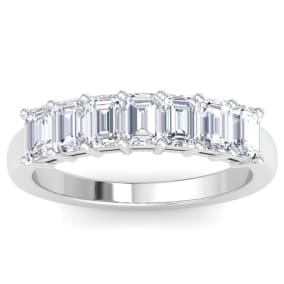 1 Carat Emerald Cut 7 Lab Grown Diamond Anniversary Ring In Sterling Silver