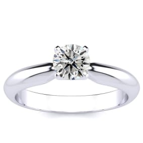Estate Jewelry 1/2 Carat Natural Diamond Round Engagement Rings In 14 Karat White Gold, Size 7.5