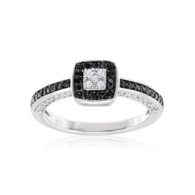 Estate Jewelry .40ct White and Black Diamond Engagement Ring in Sterling Silver, SIze 6