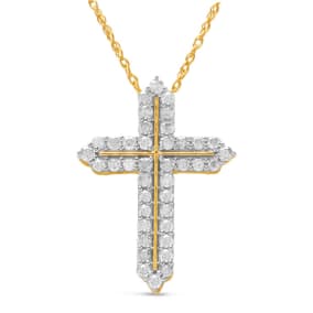 1 Carat Diamond Cross Necklace In 14K Yellow Gold Over Sterling Silver, 18 Inches