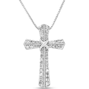 1/2 Carat Diamond Cross Necklace In Sterling Silver, 18 Inches