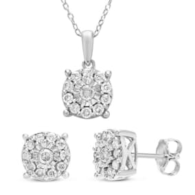 1 Carat Miracle Set Diamond Necklace and Earring Set In Sterling Silver, Round Style