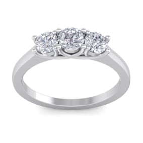 1 Carat Lab Grown Three Diamond Ring In Sterling Silver