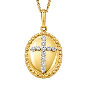 1/10 Carat Lab Grown Diamond Cross Medallion Necklace In 14K Yellow Gold Over Sterling Silver