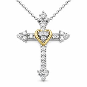 1/4 Carat Lab Grown Diamond Cross and Heart Necklace In Sterling Silver