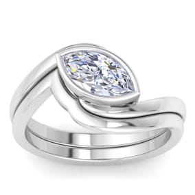 1 Carat Marquise Shape Lab Grown Diamond Ring In Sterling Silver, Solitaire Bezel Setting