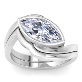 2 Carat Marquise Shape Lab Grown Diamond Ring In Sterling Silver, Solitaire Bezel Setting