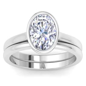 2 Carat Oval Shape Lab Grown Diamond Ring In Sterling Silver, Solitaire Bezel Setting