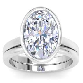 5 Carat Oval Shape Lab Grown Diamond Ring In Sterling Silver, Solitaire Bezel Setting
