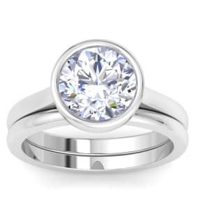 3 Carat Round Shape Lab Grown Diamond Ring In Sterling Silver, Solitaire Bezel Setting