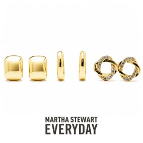 Martha Stewart Everyday Classic Gold Hoop and Stud Earrings Set of 3