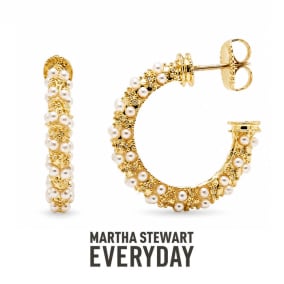 Martha Stewart Everyday Pearl and Crystal Hoop Earrings In Gold