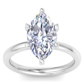 3 Carat Marquise Shape Lab Grown Diamond Ring In Sterling Silver, Solitaire