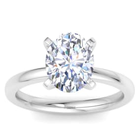 3 Carat Oval Shape Lab Grown Diamond Ring In Sterling Silver, Solitaire