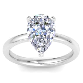 3 Carat Pear Shape Lab Grown Diamond Ring In Sterling Silver, Solitaire