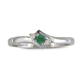Dainty Bypass Emerald and Diamond Ring in 10k White Gold