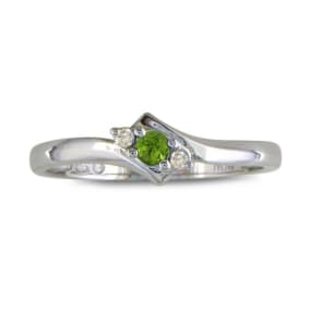 Peridot Jewelry: Dainty Bypass Peridot and Diamond Ring in 10k White Gold