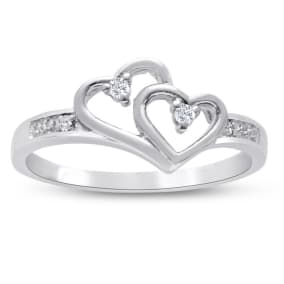 Estate Jewelry .05ct Double Heart Diamond Promise Ring in Sterling Silver