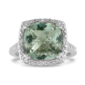 4ct Green Amethyst and Diamond Ring in Sterling Silver